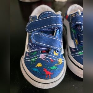 Vans Kids Blue Canvas Sneakers with Colorful Dinosaur Print